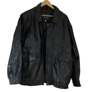 Vintage Men's Black Leather Patchwork Bomber Jacket – Classic Retro Outerwear
